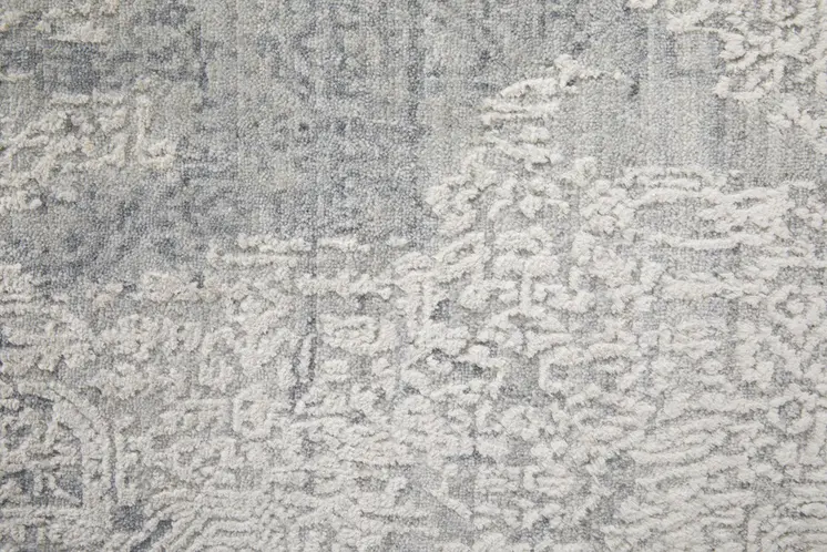 3' X 5' Gray and Silver Abstract Hand Woven Worn Faded Area Rug