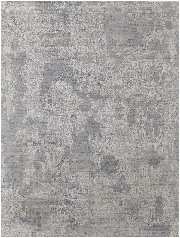 4' X 6' Gray and Silver Abstract Hand Woven Worn Faded Area Rug