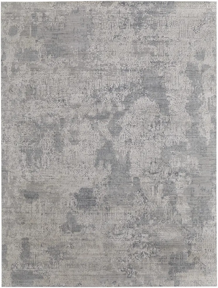 4' X 6' Gray and Silver Abstract Hand Woven Worn Faded Area Rug