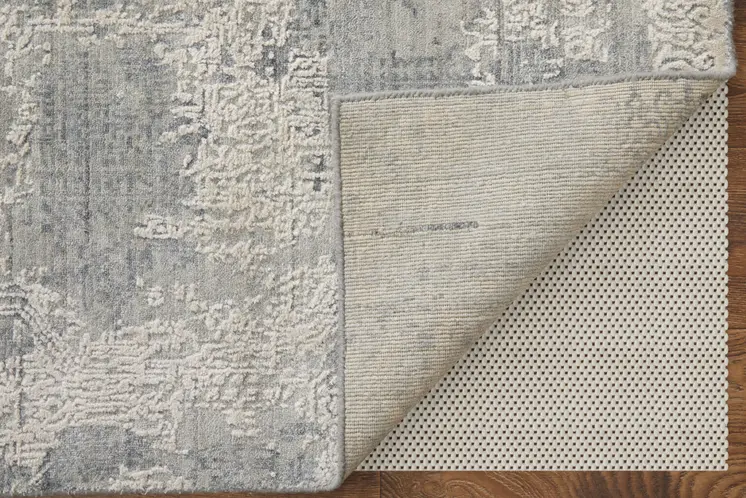 8' X 10' Gray and Silver Abstract Hand Woven Worn Faded Area Rug