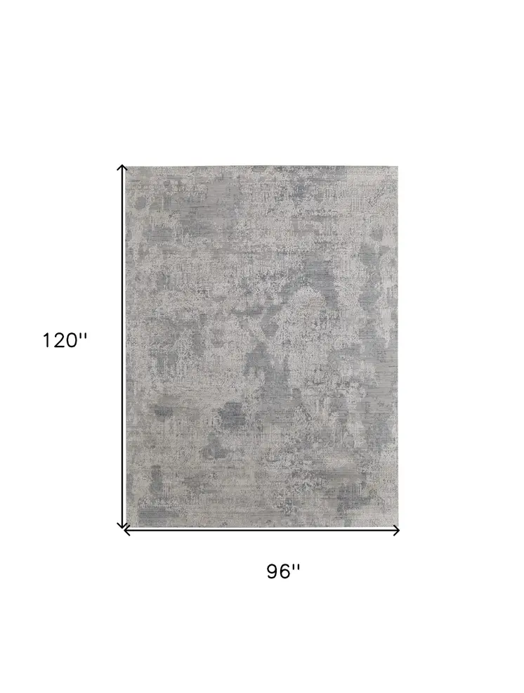 8' X 10' Gray and Silver Abstract Hand Woven Worn Faded Area Rug