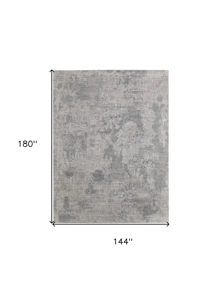 12' X 15' Gray and Silver Abstract Hand Woven Worn Faded Area Rug