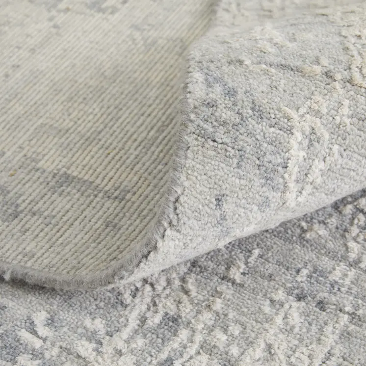 2' X 3' Gray and Silver Abstract Hand Woven Worn Faded Area Rug