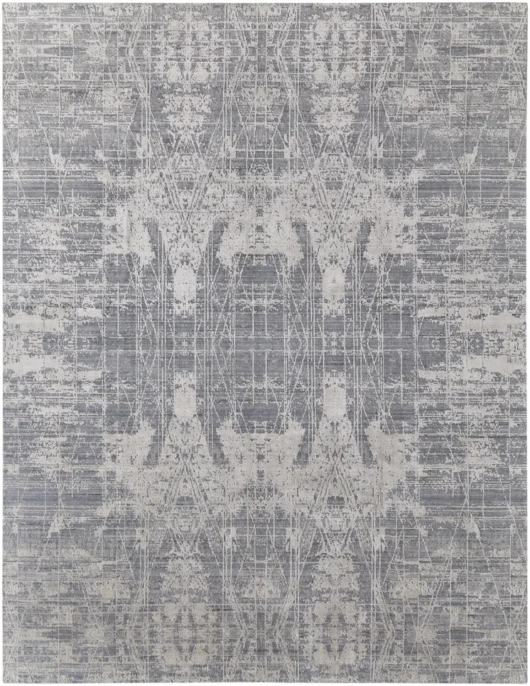 8' X 10' Gray and Silver Abstract Hand Woven Worn Faded Area Rug