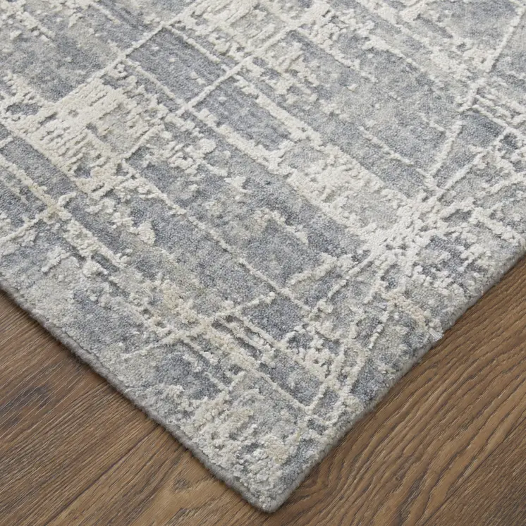 8' X 10' Gray and Silver Abstract Hand Woven Worn Faded Area Rug