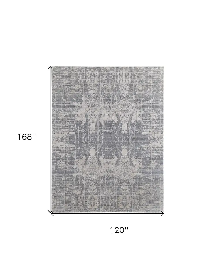 10' X 14' Gray and Silver Abstract Hand Woven Worn Faded Area Rug