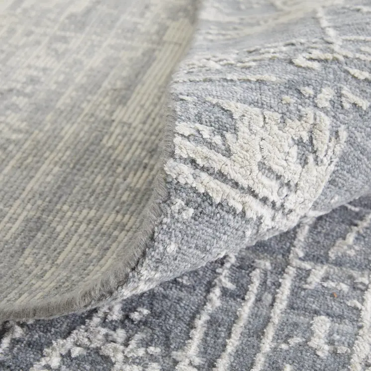 2' X 3' Gray and Silver Abstract Hand Woven Worn Faded Area Rug