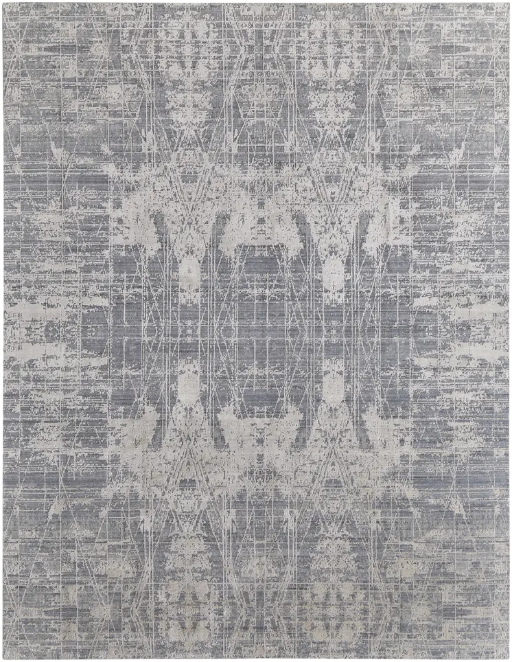 2' X 3' Gray and Silver Abstract Hand Woven Worn Faded Area Rug
