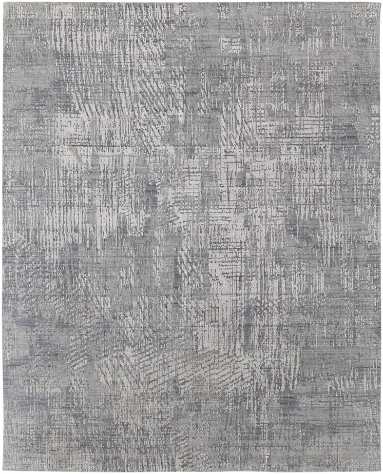 4' X 6' Gray and Silver Abstract Hand Woven Worn Faded Area Rug