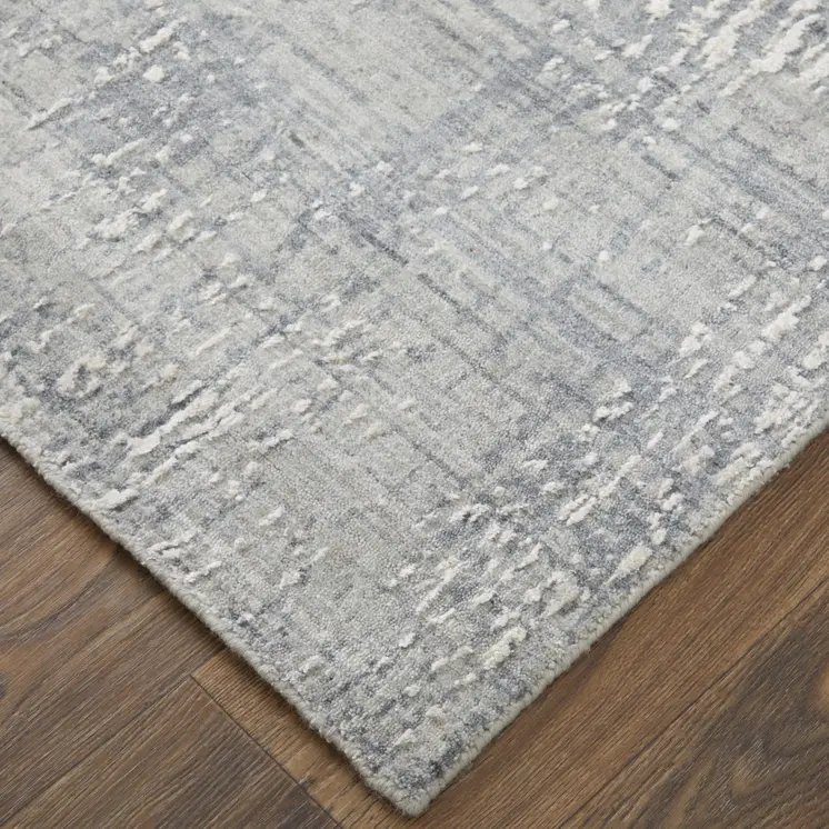 4' X 6' Gray and Silver Abstract Hand Woven Worn Faded Area Rug