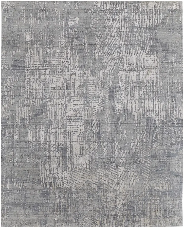 4' X 6' Gray and Silver Abstract Hand Woven Worn Faded Area Rug