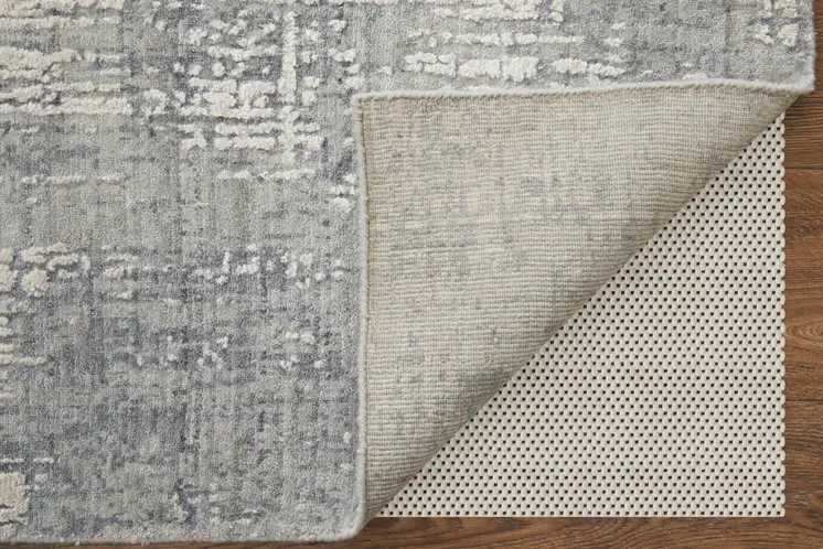12' X 15' Gray and Silver Abstract Hand Woven Worn Faded Area Rug