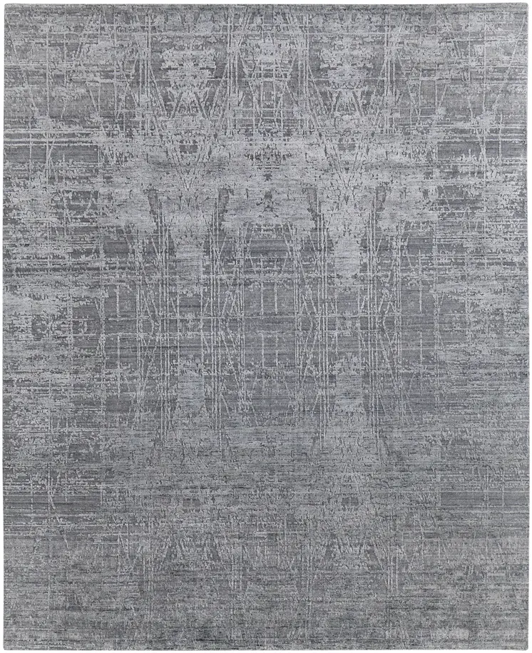 8' X 10' Gray and Silver Abstract Hand Woven Worn Faded Area Rug