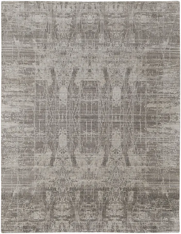 8' X 10' Gray and Silver Abstract Hand Woven Worn Faded Area Rug