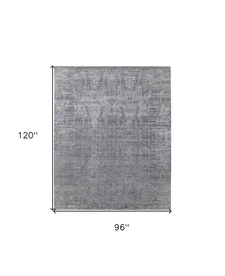 8' X 10' Gray and Silver Abstract Hand Woven Worn Faded Area Rug