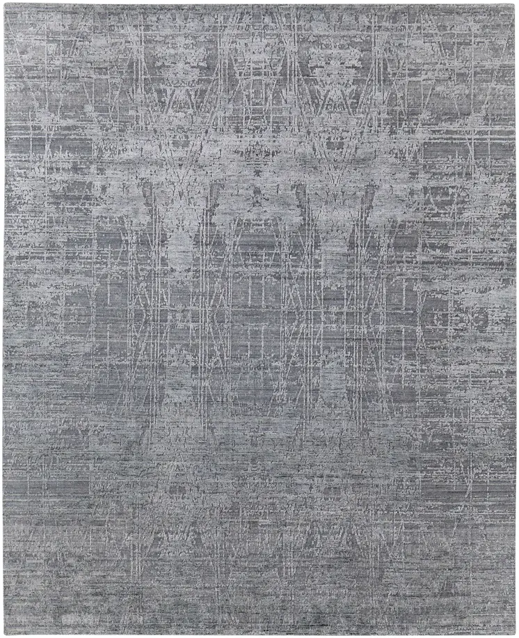 8' X 10' Gray and Silver Abstract Hand Woven Worn Faded Area Rug