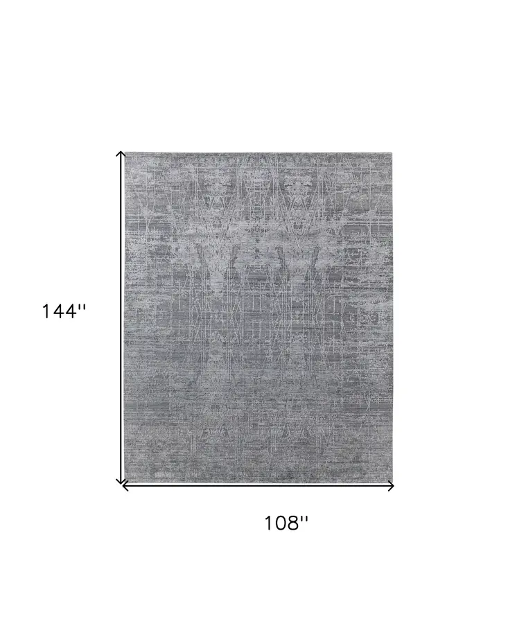 9' X 12' Gray and Silver Abstract Hand Woven Worn Faded Area Rug