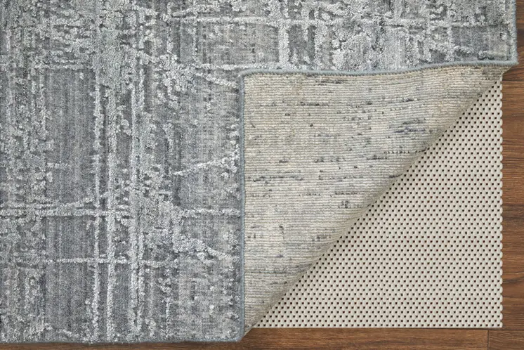 12' X 15' Gray and Silver Abstract Hand Woven Worn Faded Area Rug