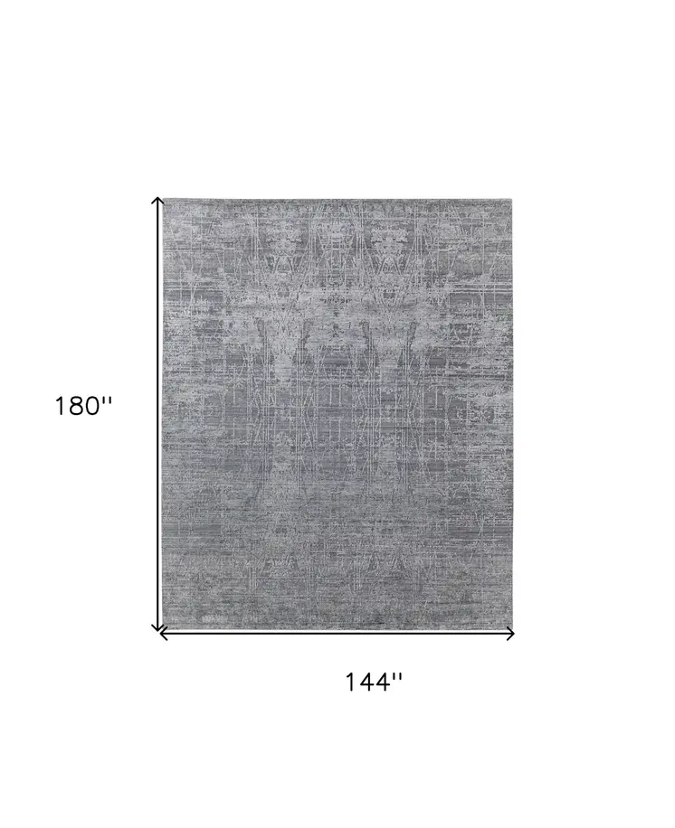 12' X 15' Gray and Silver Abstract Hand Woven Worn Faded Area Rug