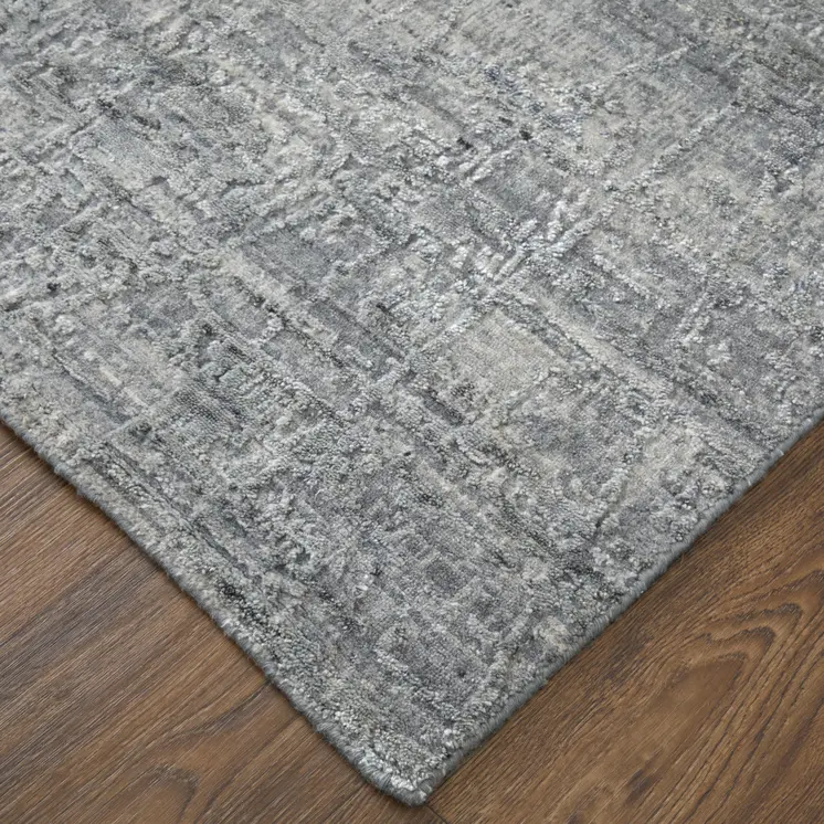 2' X 3' Gray and Silver Abstract Hand Woven Worn Faded Area Rug