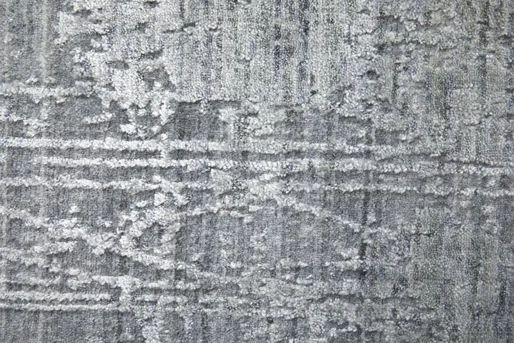 2' X 3' Gray and Silver Abstract Hand Woven Worn Faded Area Rug