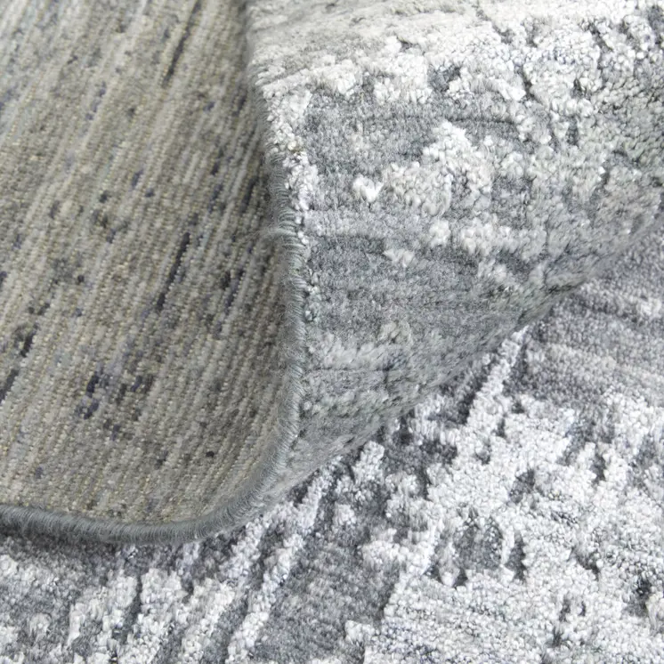 2' X 3' Gray and Silver Abstract Hand Woven Worn Faded Area Rug