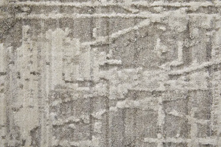 3' X 5' Gray and Silver Abstract Hand Woven Worn Faded Area Rug