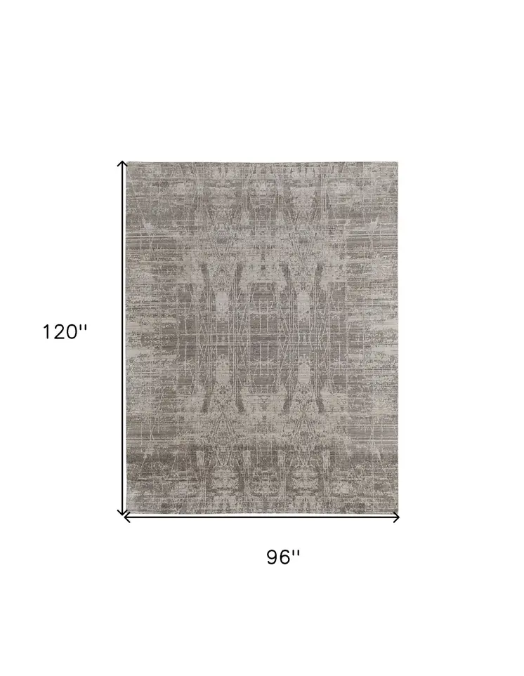 8' X 10' Gray and Silver Abstract Hand Woven Worn Faded Area Rug