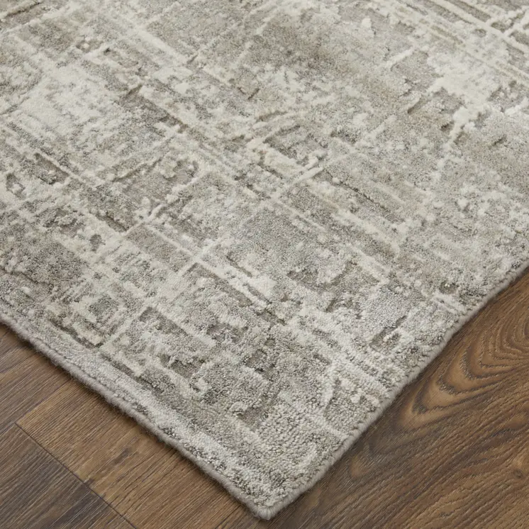 2' X 3' Gray and Silver Abstract Hand Woven Worn Faded Area Rug