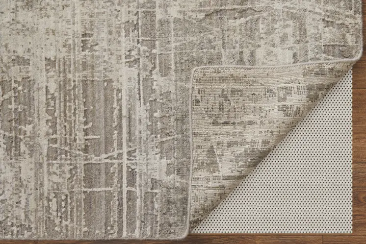 2' X 3' Gray and Silver Abstract Hand Woven Worn Faded Area Rug