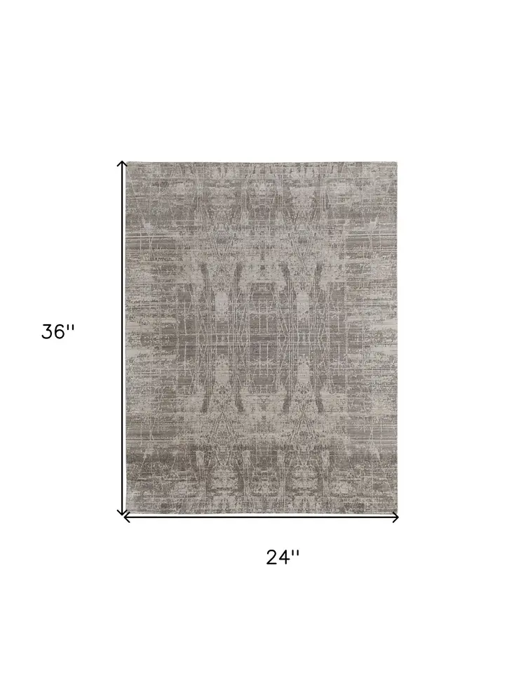 2' X 3' Gray and Silver Abstract Hand Woven Worn Faded Area Rug