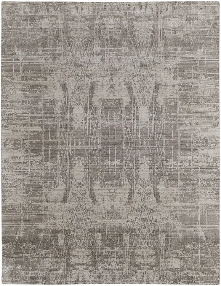 2' X 3' Gray and Silver Abstract Hand Woven Worn Faded Area Rug