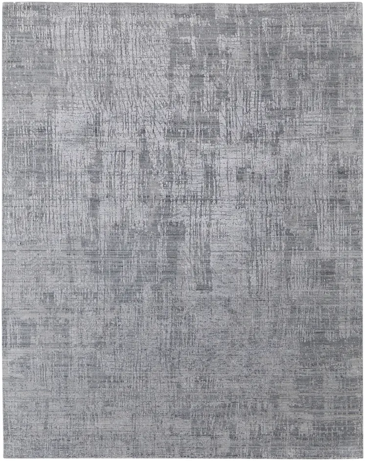 5' X 8' Light Blue and Silver Abstract Hand Woven Worn Faded Area Rug