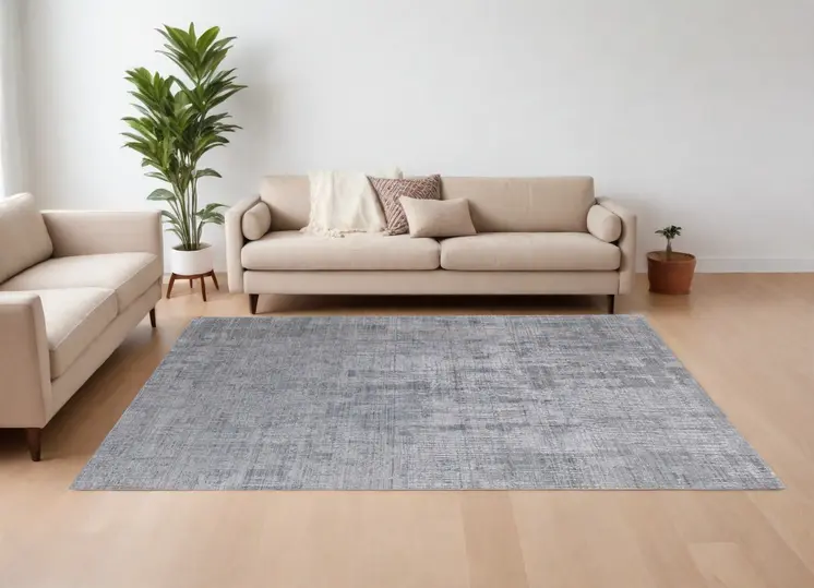 10' X 14' Light Blue and Silver Abstract Hand Woven Worn Faded Area Rug