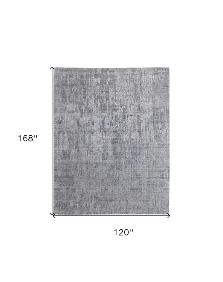 10' X 14' Light Blue and Silver Abstract Hand Woven Worn Faded Area Rug
