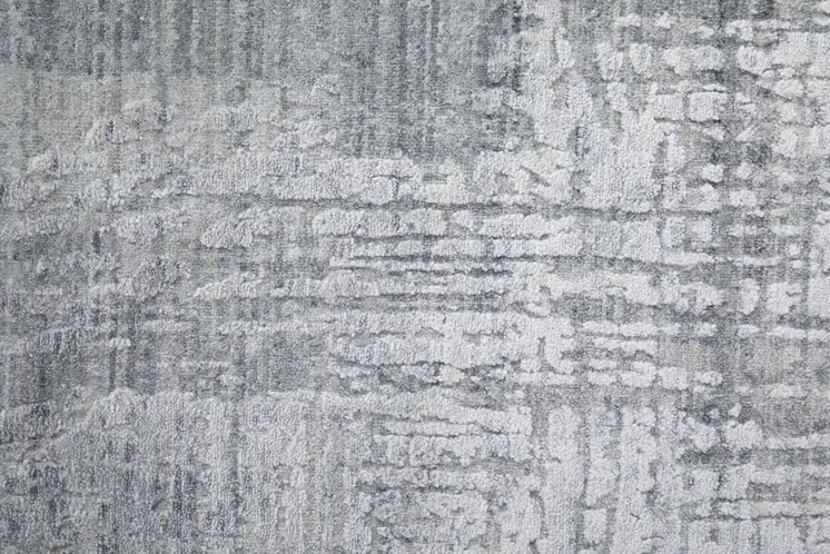 2' X 3' Light Blue and Silver Abstract Hand Woven Worn Faded Area Rug
