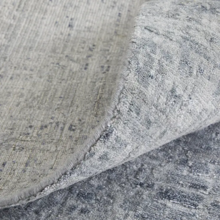 2' X 3' Light Blue and Silver Abstract Hand Woven Worn Faded Area Rug