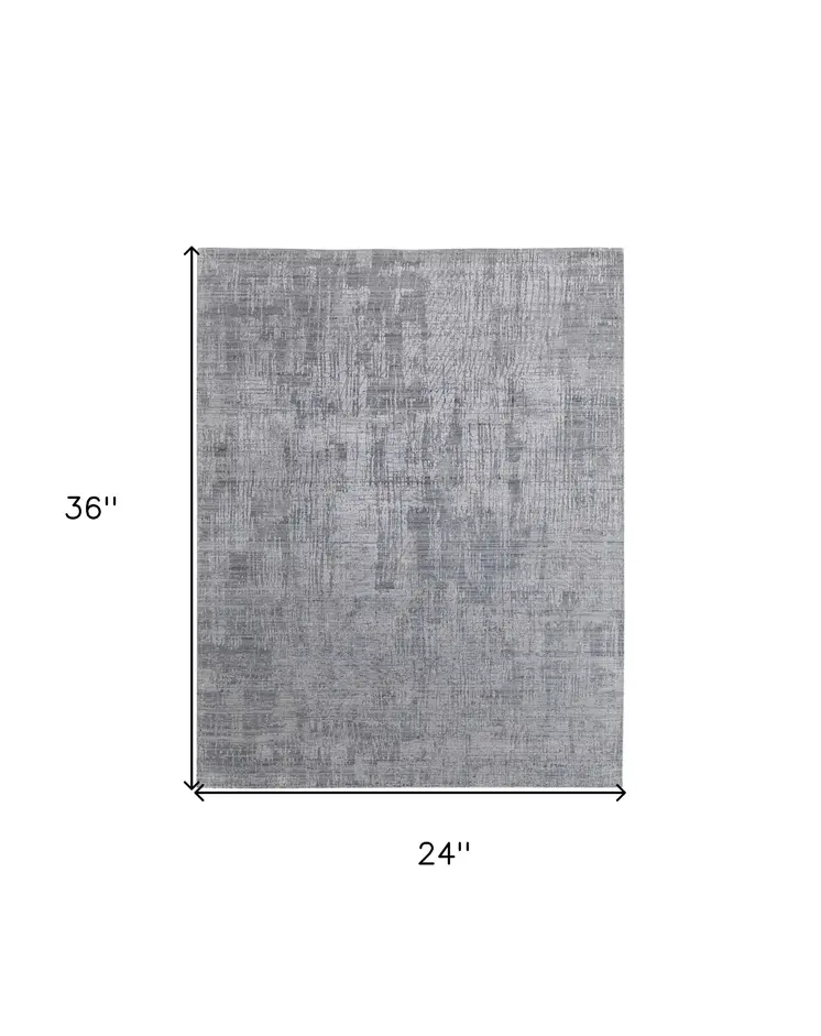 2' X 3' Light Blue and Silver Abstract Hand Woven Worn Faded Area Rug