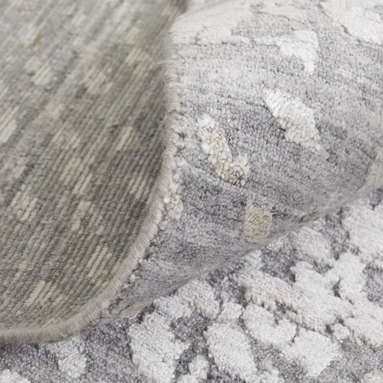 3' X 5' Gray and Silver Abstract Hand Woven Worn Faded Area Rug