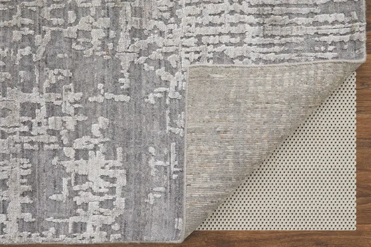 9' X 12' Gray and Silver Abstract Hand Woven Worn Faded Area Rug