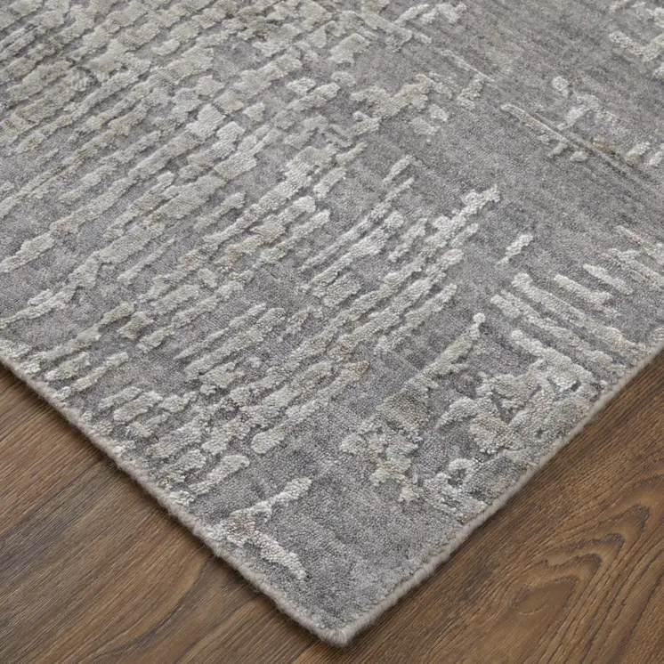 2' X 3' Gray and Silver Abstract Hand Woven Worn Faded Area Rug