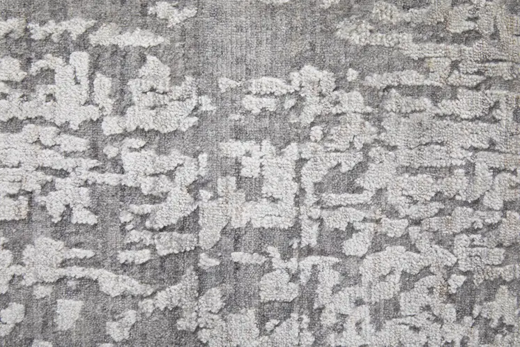 2' X 3' Gray and Silver Abstract Hand Woven Worn Faded Area Rug