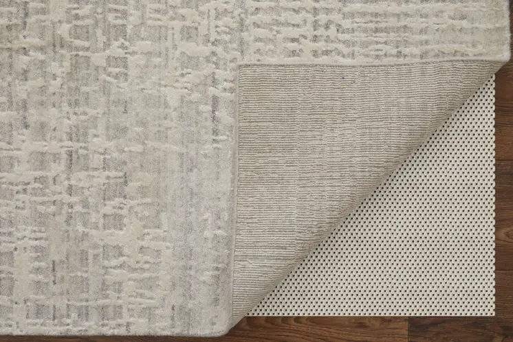 3' X 5' Ivory and Gray Abstract Hand Woven Worn Faded Area Rug