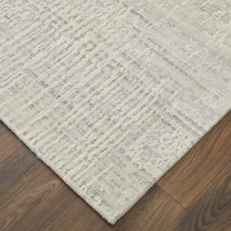 5' X 8' Ivory and Gray Abstract Hand Woven Worn Faded Area Rug