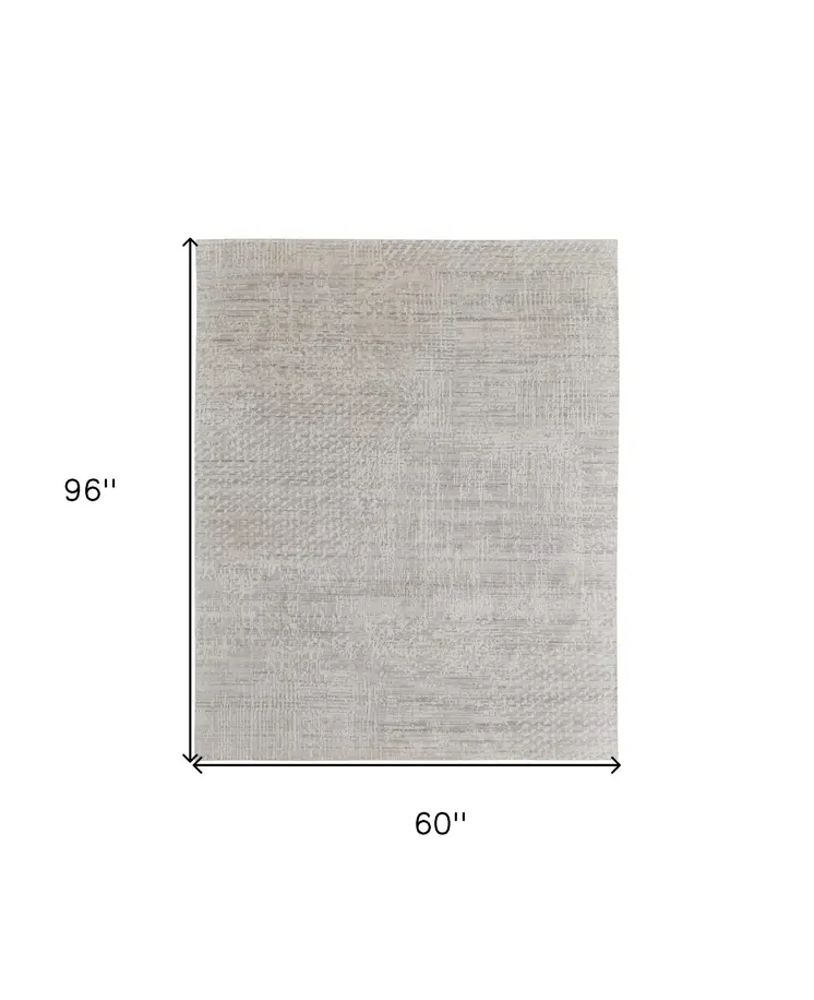 5' X 8' Ivory and Gray Abstract Hand Woven Worn Faded Area Rug