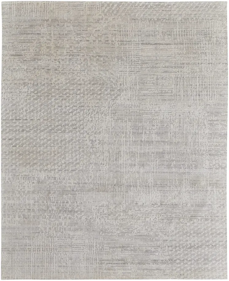 5' X 8' Ivory and Gray Abstract Hand Woven Worn Faded Area Rug