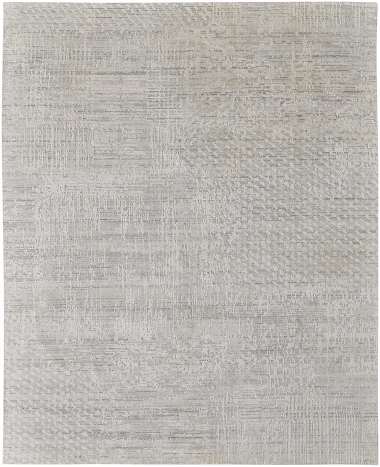 8' X 10' Ivory and Gray Abstract Hand Woven Worn Faded Area Rug