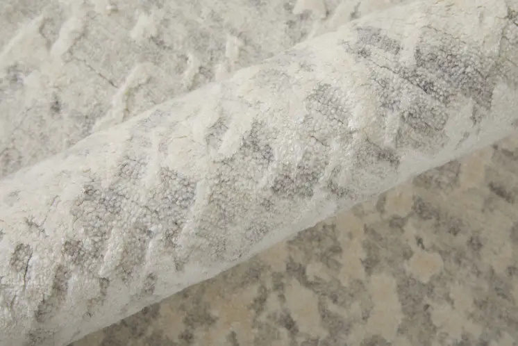 2' X 3' Ivory and Gray Abstract Hand Woven Worn Faded Area Rug