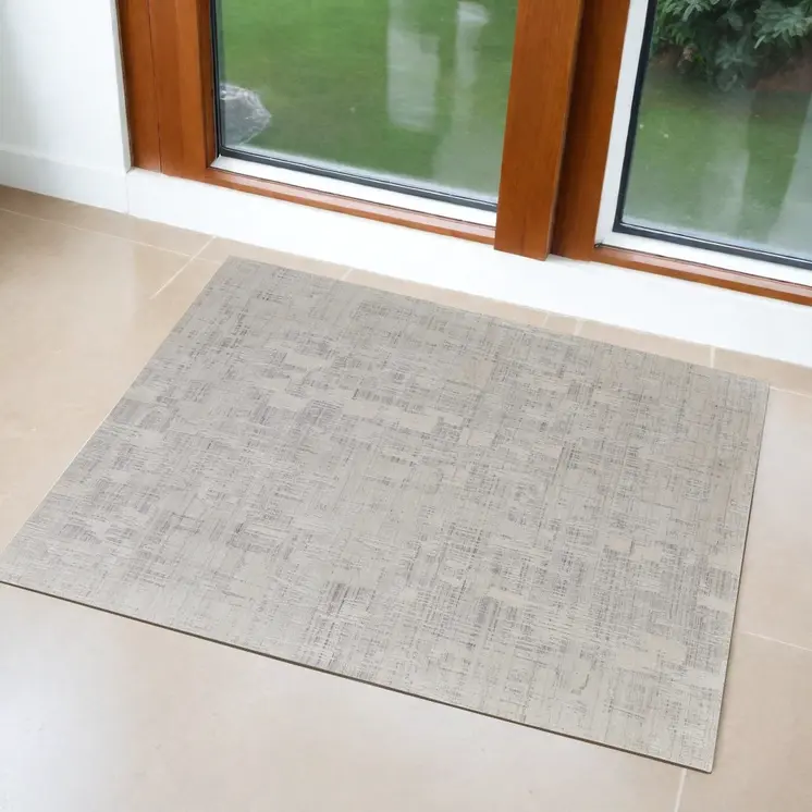 3' X 5' Ivory and Gray Abstract Hand Woven Worn Faded Area Rug