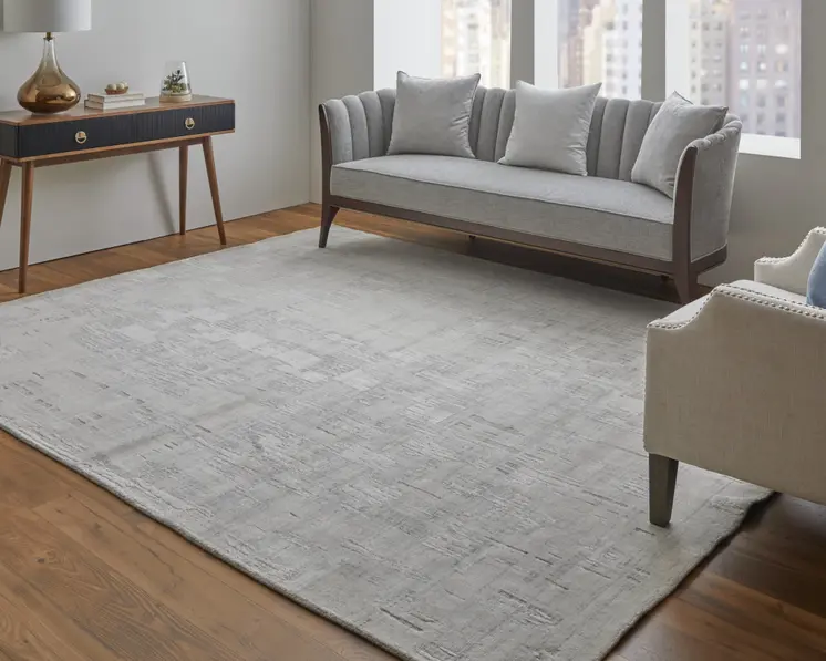 4' X 6' Ivory and Gray Abstract Hand Woven Worn Faded Area Rug